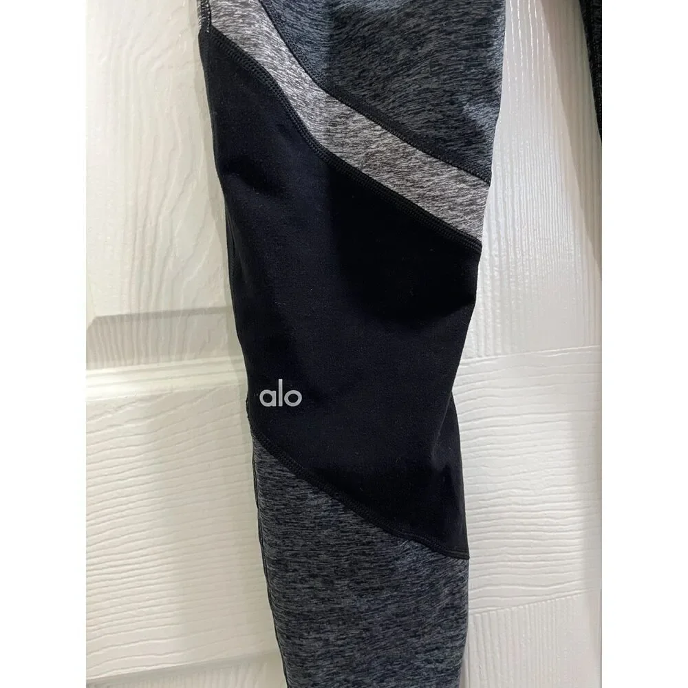 Alo Yoga Sheila Alosoft 7/8 Leggings Size Small Black Gray Activewear Pilates